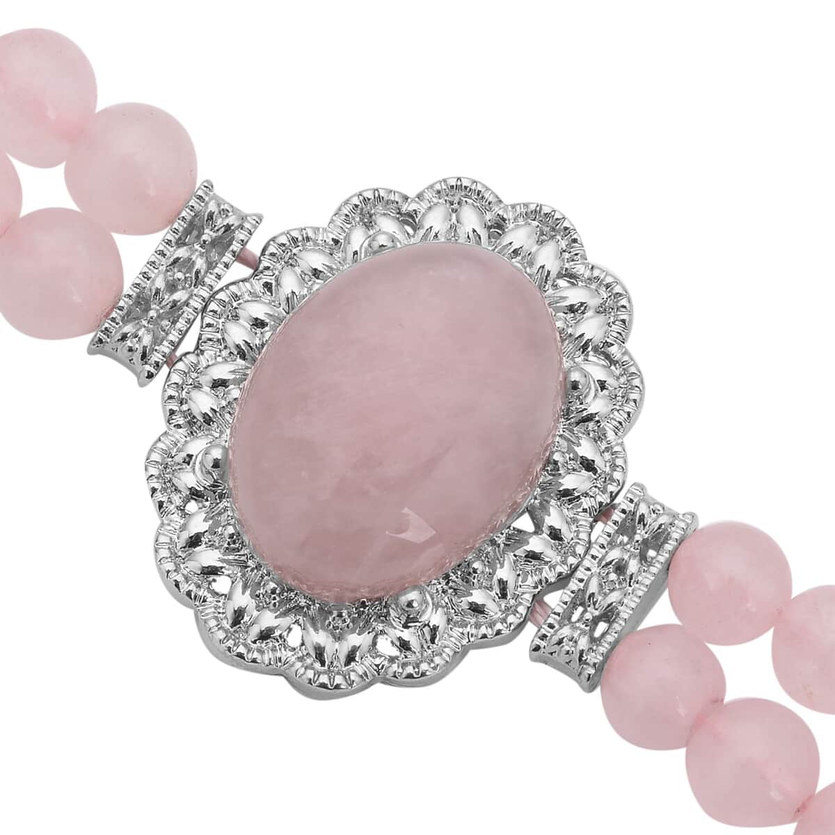 Galilea Rose Quartz Beaded Bracelet in Silvertone 45.00 ctw (6.50-8.00In) image number 3