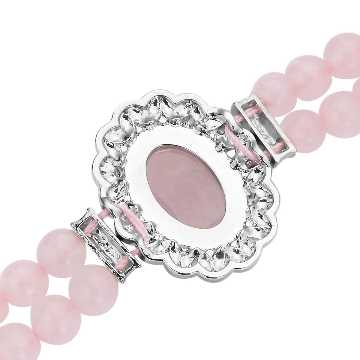 Galilea Rose Quartz Beaded Bracelet in Silvertone 45.00 ctw (6.50-8.00In) image number 4