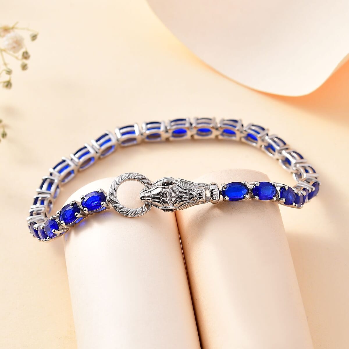 Tanzanian Blue Spinel (DF) and Thai Black Spinel Tennis Bracelet in Platinum Over Sterling Silver (6.50 In) 12.65 ctw image number 1