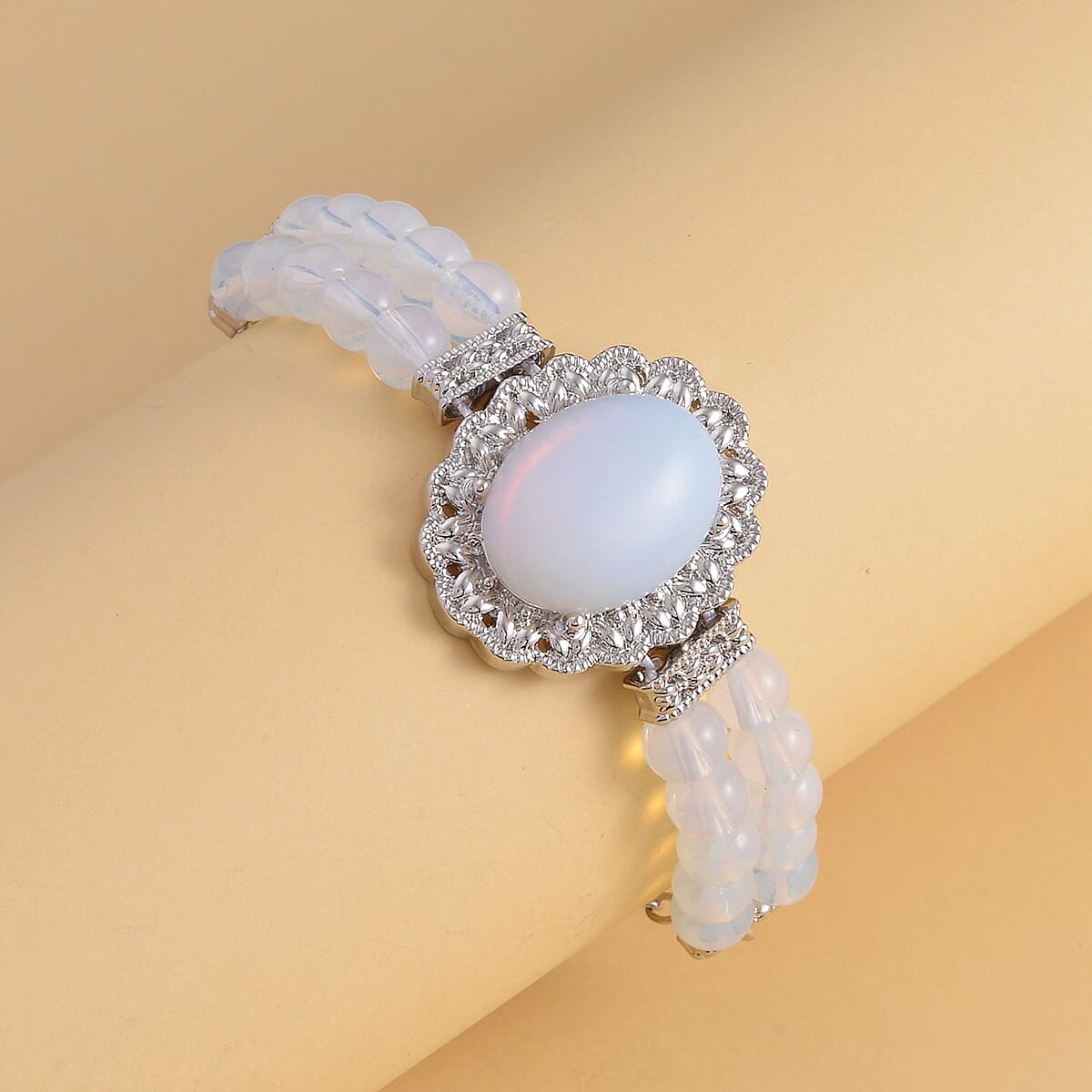 Opalite Beaded Bracelet in Silvertone (6.50-8.00In) 45.00 ctw image number 1