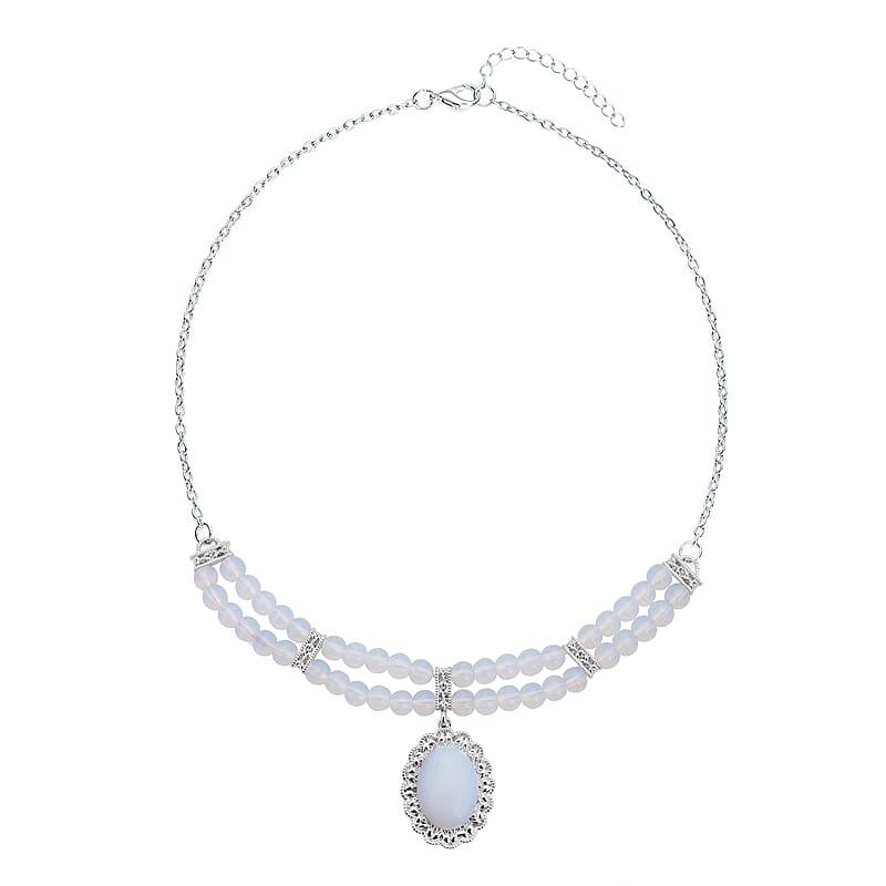 Opalite Beaded Necklace in Silvertone 18-20 Inches 95.00 ctw