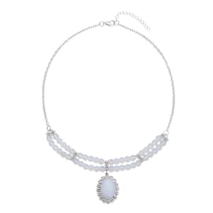 Opalite Beaded Necklace 18-20 Inches in Silvertone 95.00 ctw