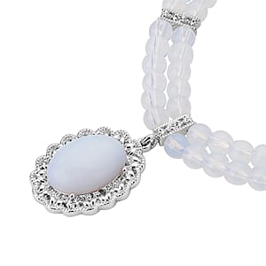 Opalite Beaded Necklace in Silvertone 18-20 Inches 95.00 ctw