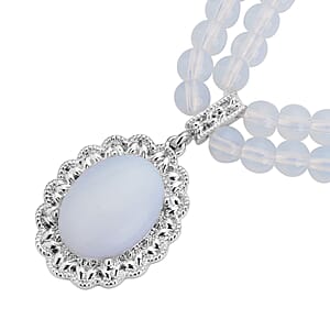 Opalite Beaded Necklace in Silvertone 18-20 Inches 95.00 ctw
