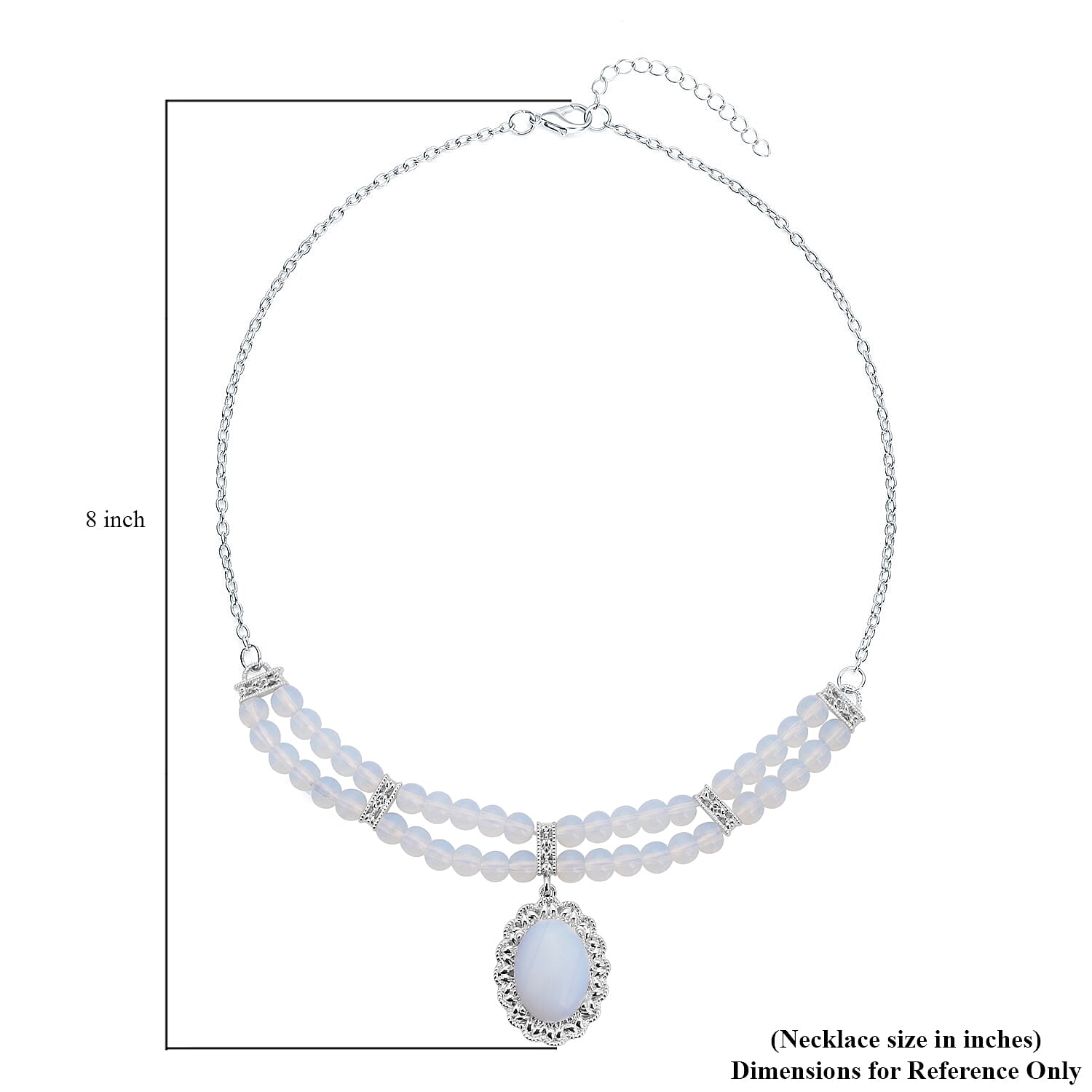 Opalite Beaded Necklace in Silvertone 18-20 Inches 95.00 ctw