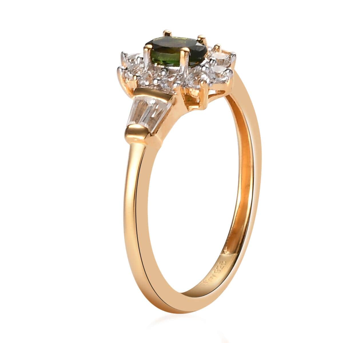 Premium Tanzanian Chrome Tourmaline and Natural White Zircon Sunburst Ring in Vermeil Yellow Gold Over Sterling Silver (Size 5.0) 0.70 ctw image number 3