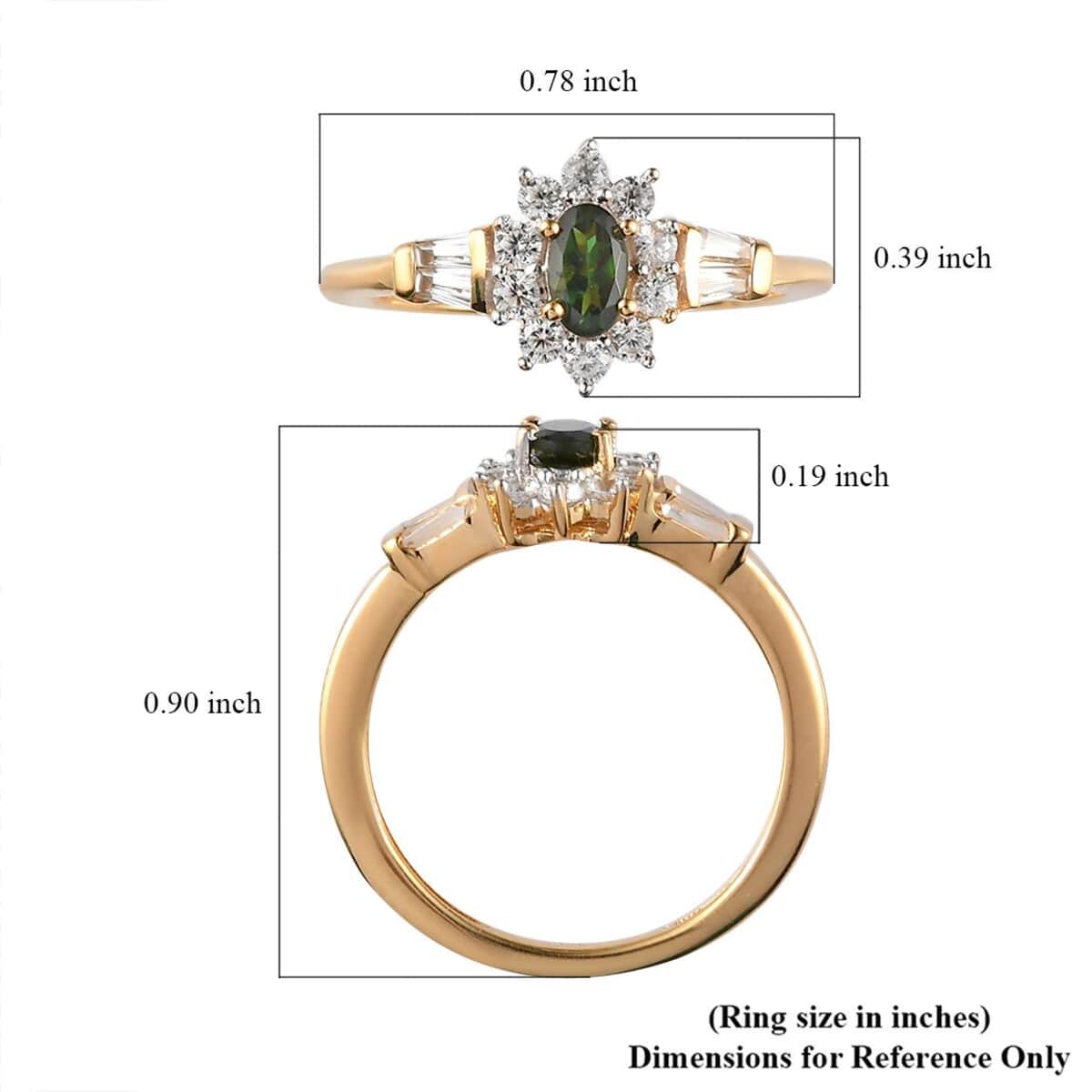 Premium Tanzanian Chrome Tourmaline and Natural White Zircon Sunburst Ring in Vermeil Yellow Gold Over Sterling Silver (Size 5.0) 0.70 ctw image number 5