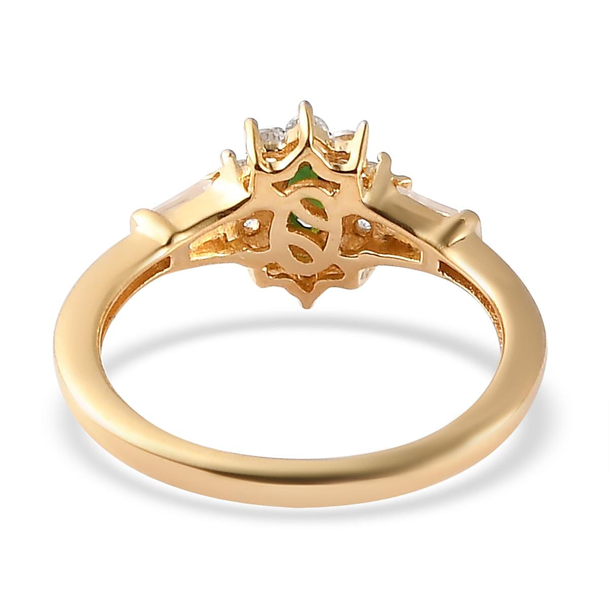 Premium Tanzanian Chrome Tourmaline and Natural White Zircon Sunburst Ring in Vermeil Yellow Gold Over Sterling Silver (Size 6.0) 0.70 ctw image number 4