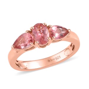 Blush Tourmaline 1.25 ctw Ring, 3 Stone Ring, Trilogy Ring, Vermeil RG Over Sterling Silver Ring (Size 10)