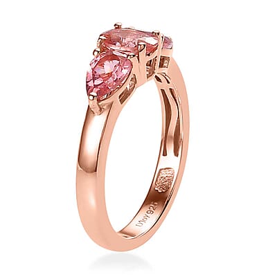 Blush Tourmaline 1.25 ctw Ring, 3 Stone Ring, Trilogy Ring, Vermeil RG Over Sterling Silver Ring (Size 10)