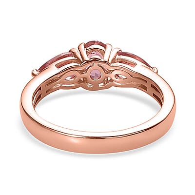 Blush Tourmaline 1.25 ctw Ring, 3 Stone Ring, Trilogy Ring, Vermeil RG Over Sterling Silver Ring (Size 10)