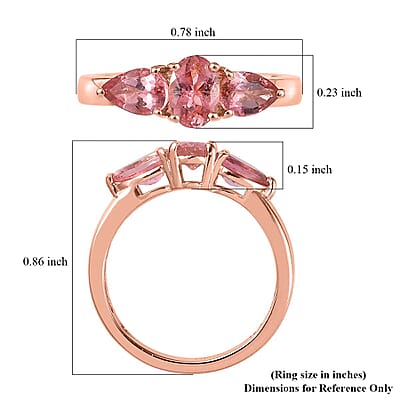 Blush Tourmaline 1.25 ctw Ring, 3 Stone Ring, Trilogy Ring, Vermeil RG Over Sterling Silver Ring (Size 10)