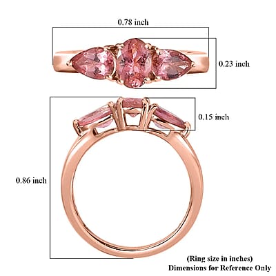 Blush Tourmaline 1.25 ctw Ring, 3 Stone Ring, Trilogy Ring, Vermeil RG Over Sterling Silver Ring (Size 10)