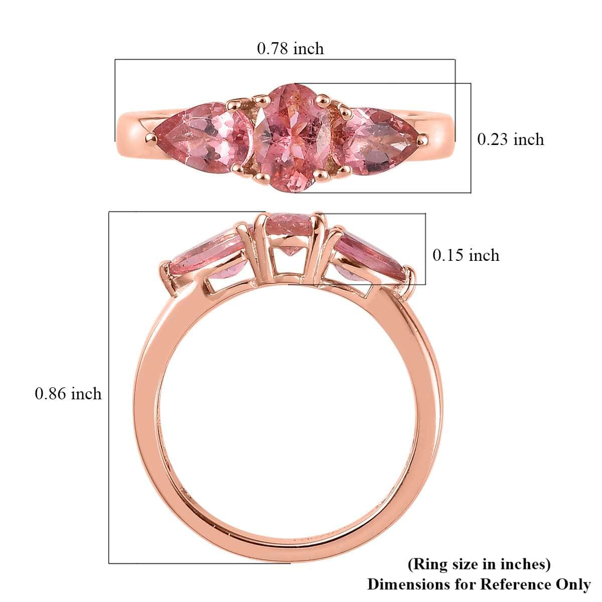 Blush Tourmaline 1.25 ctw Ring, 3 Stone Ring, Vermeil RG Over Sterling Silver Ring (Size 5) image number 5