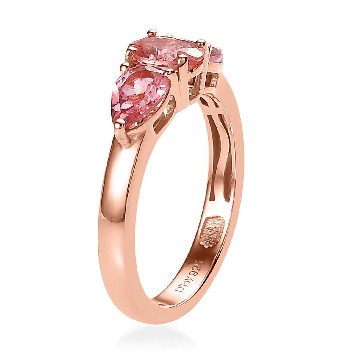 Blush Tourmaline 1.25 ctw Ring, 3 Stone Ring, Trilogy Ring, Vermeil RG Over Sterling Silver Ring (Size 7) image number 3