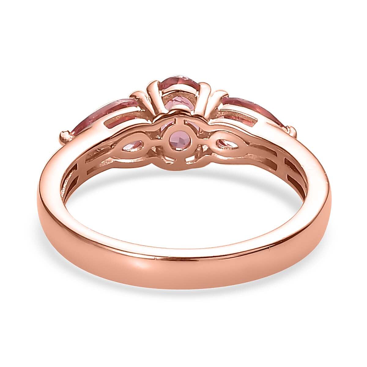 Blush Tourmaline 1.25 ctw Ring, 3 Stone Ring, Trilogy Ring, Vermeil RG Over Sterling Silver Ring (Size 7) image number 4