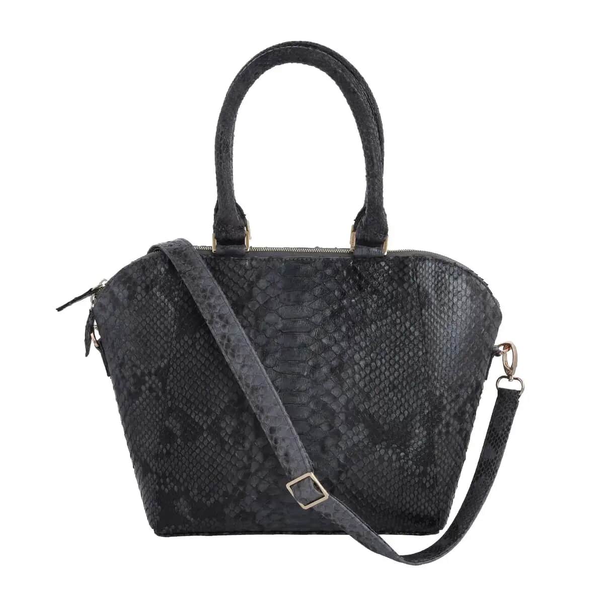 The Grand Pelle Handcrafted Black Genuine Python Leather Tote Bag for Women with Long Strap , Satchel Purse , Shoulder Handbag , Designer Tote Bag image number 0