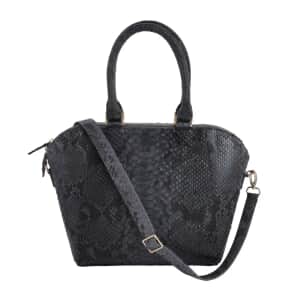 The Grand Pelle Handcrafted Black Genuine Python Leather Tote Bag for Women with Long Strap , Satchel Purse , Shoulder Handbag , Designer Tote Bag