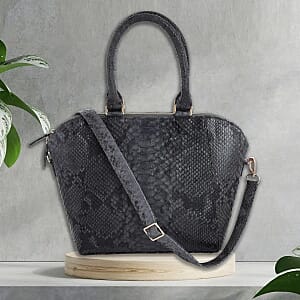 The Grand Pelle Handcrafted 100% Genuine Python Leather Black Color Tote Bag with Long Strap