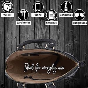 The Grand Pelle Handcrafted 100% Genuine Python Leather Black Color Tote Bag with Long Strap