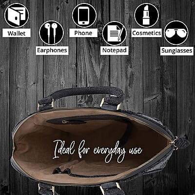 The Grand Pelle Handcrafted 100% Genuine Python Leather Black Color Tote Bag with Long Strap