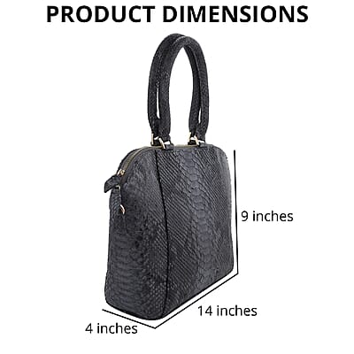 The Grand Pelle Handcrafted 100% Genuine Python Leather Black Color Tote Bag with Long Strap
