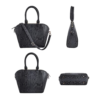 The Grand Pelle Handcrafted 100% Genuine Python Leather Black Color Tote Bag with Long Strap