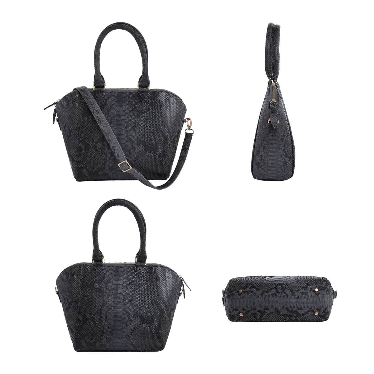 The Grand Pelle Handcrafted Black Genuine Python Leather Tote Bag for Women with Long Strap , Satchel Purse , Shoulder Handbag , Designer Tote Bag image number 5