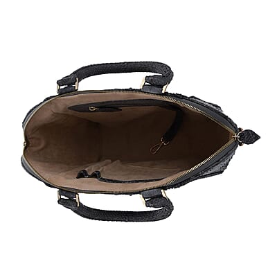 The Grand Pelle Handcrafted 100% Genuine Python Leather Black Color Tote Bag with Long Strap