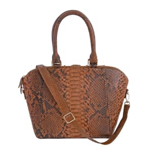 The Grand Pelle Handcrafted 100% Genuine Python Leather Brown Color Tote Bag with Long Strap