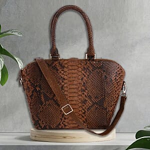 The Grand Pelle Handcrafted 100% Genuine Python Leather Brown Color Tote Bag with Long Strap