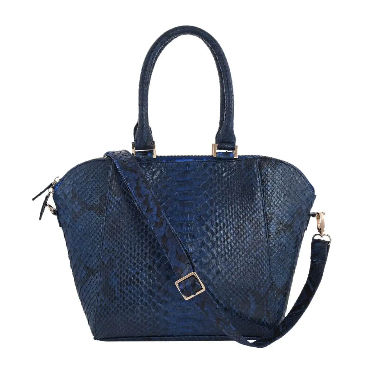 The Grand Pelle Handcrafted 100% Genuine Python Leather Navy Blue Tote Bag with Long Strap image number 0