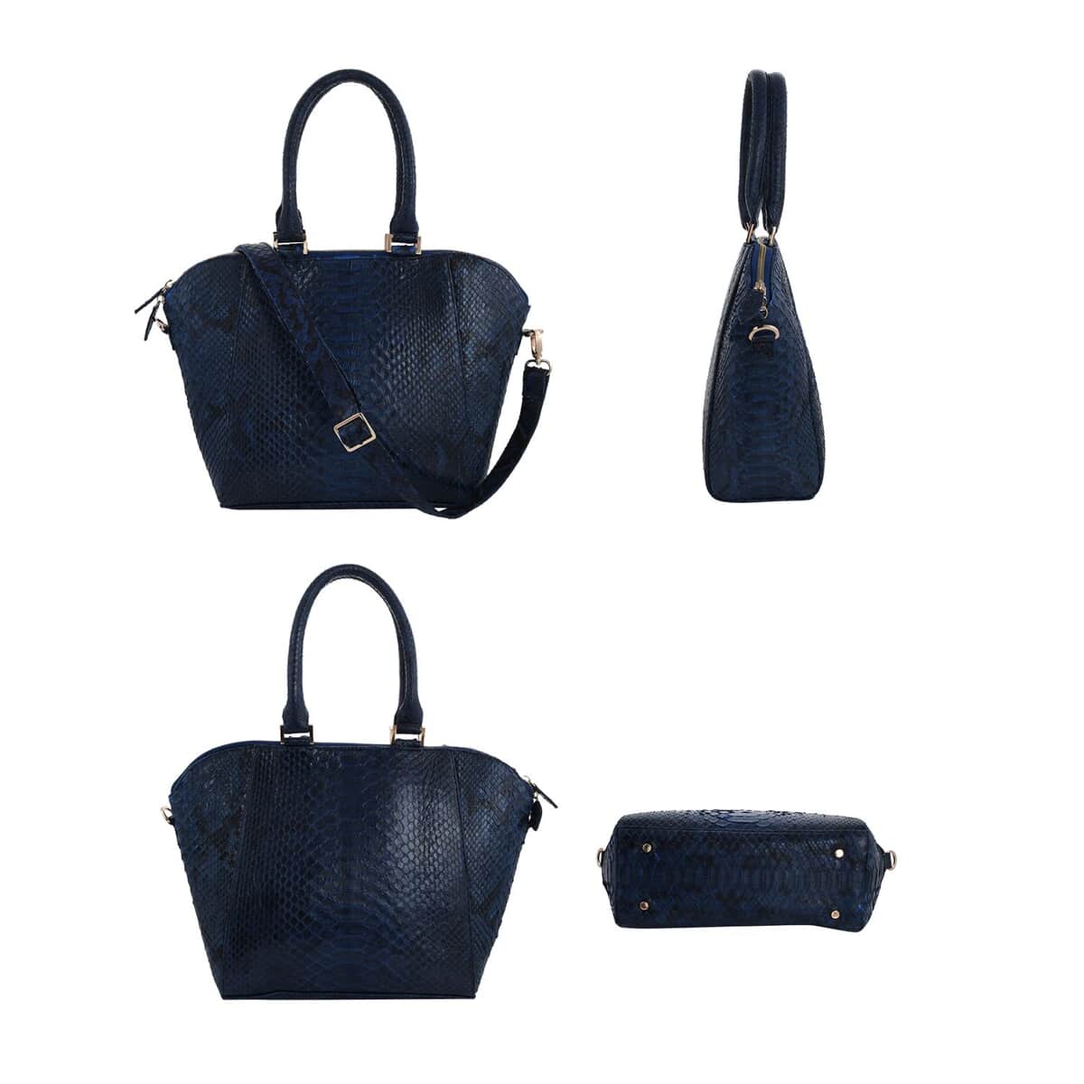 The Grand Pelle Handcrafted 100% Genuine Python Leather Navy Blue Tote Bag with Long Strap image number 5