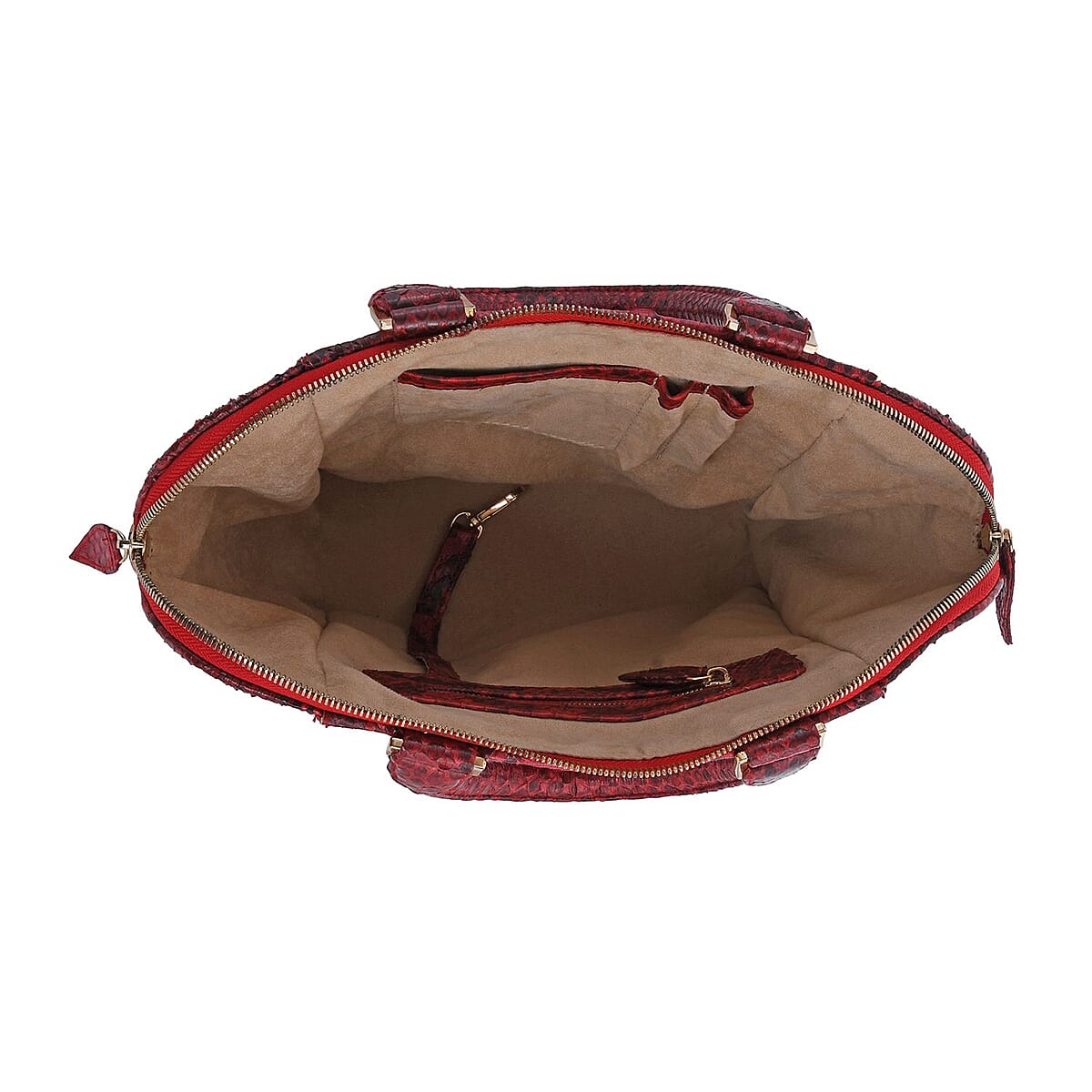 The Grand Pelle Handcrafted 100% Genuine Python Leather Dark Red Tote Bag with Long Strap image number 6