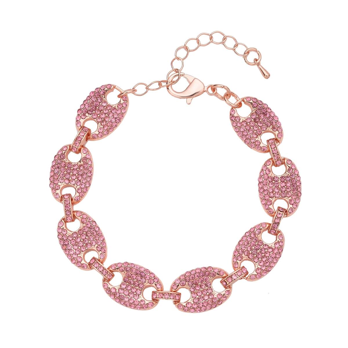 Pink Color Austrian Crystal Mariner Link Bracelet in Rosetone (7.50-9.50In) image number 0