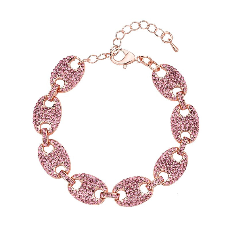 Pink Color Austrian Crystal Mariner Link Bracelet in Rosetone (7.50-9.50In)