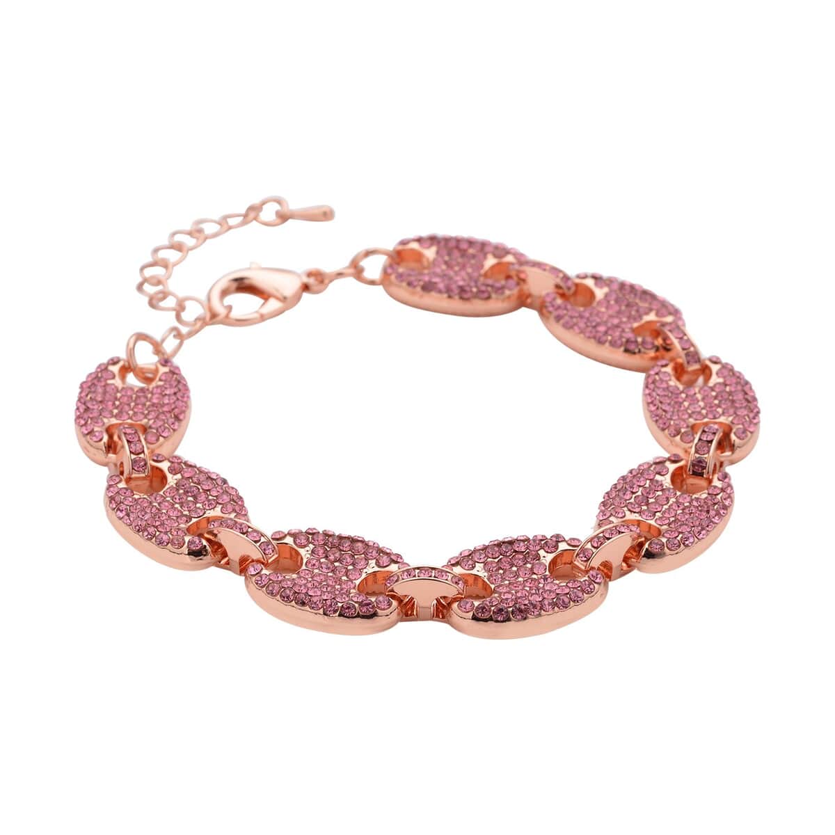 Pink Color Austrian Crystal Mariner Link Bracelet in Rosetone (7.50-9.50In) image number 2