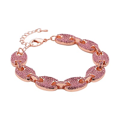 Pink Color Austrian Crystal Mariner Link Bracelet in Rosetone (7.50-9.50In)