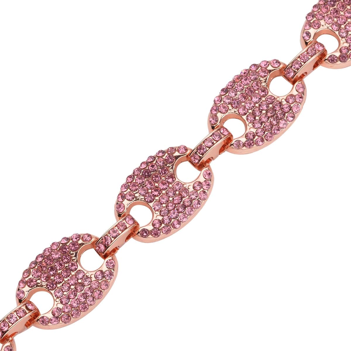 Pink Color Austrian Crystal Mariner Link Bracelet in Rosetone (7.50-9.50In) image number 3