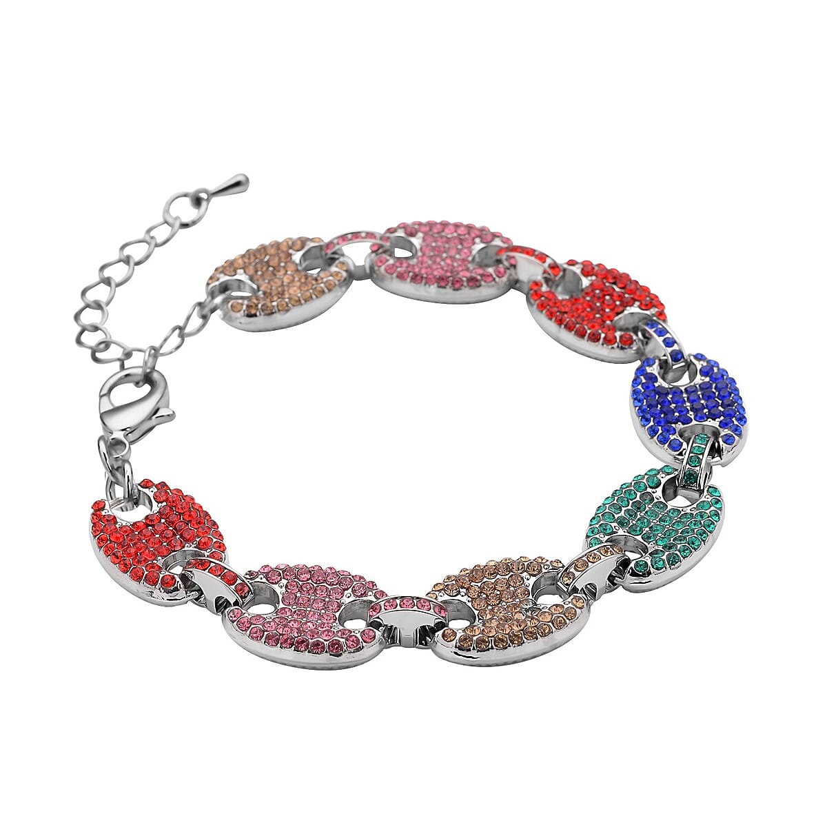 Multi Color Austrian Crystal Mariner Link Bracelet in Silvertone (7.50-9.50In) image number 2