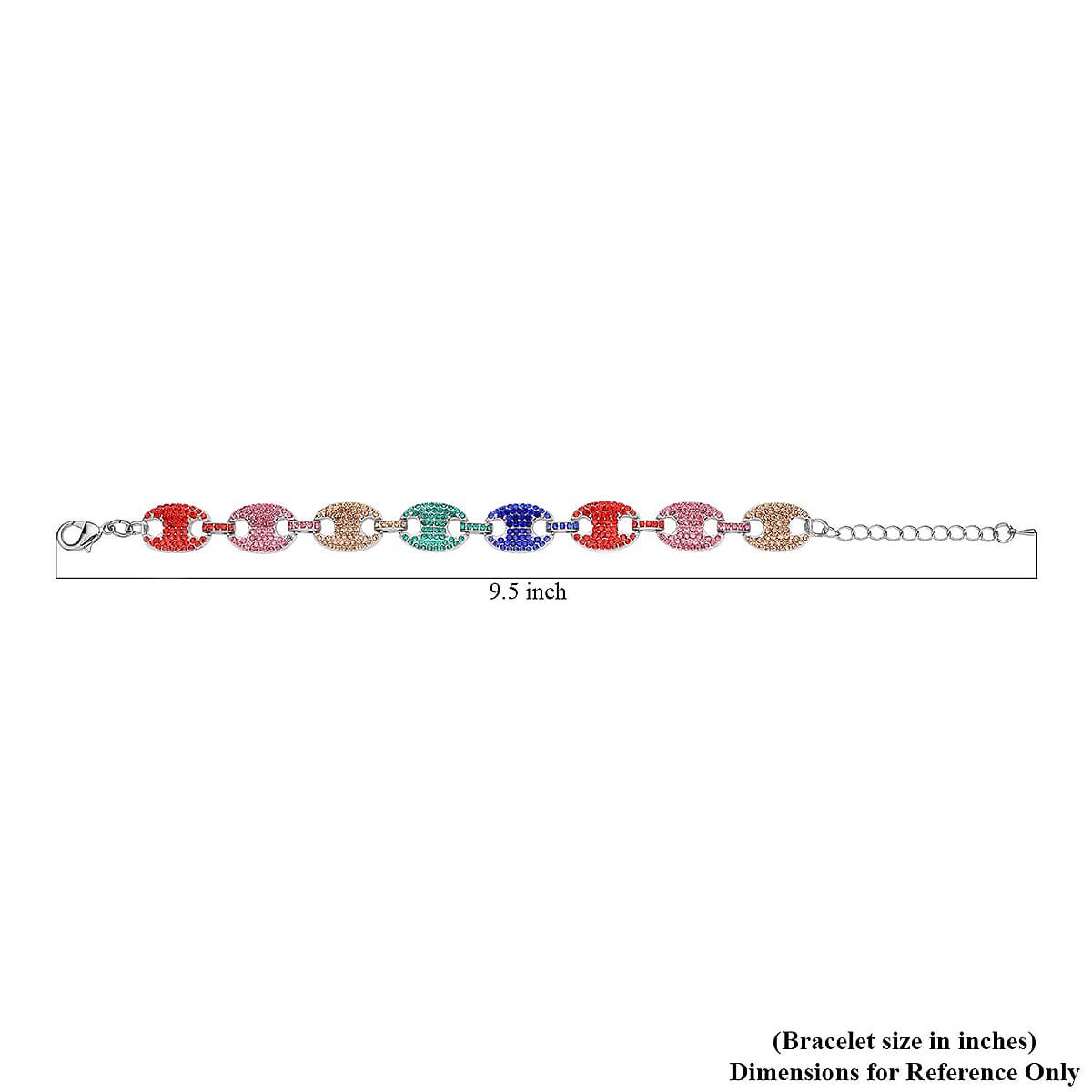 Multi Color Austrian Crystal Mariner Link Bracelet in Silvertone (7.50-9.50In) image number 4