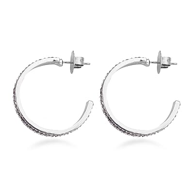 Abalone Shell and White Austrian Crystal Hoop Earrings in Silvertone