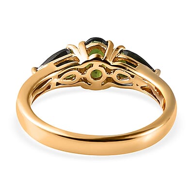Premium Tanzanian Chrome Tourmaline 3 Stone Ring in Vermeil Yellow Gold Over Sterling Silver (Size 10.0) 1.15 ctw
