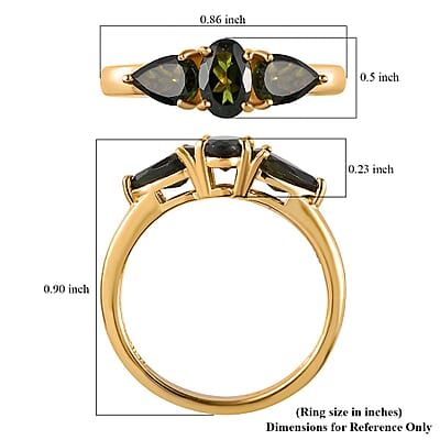 Premium Tanzanian Chrome Tourmaline 3 Stone Ring in Vermeil Yellow Gold Over Sterling Silver (Size 10.0) 1.15 ctw