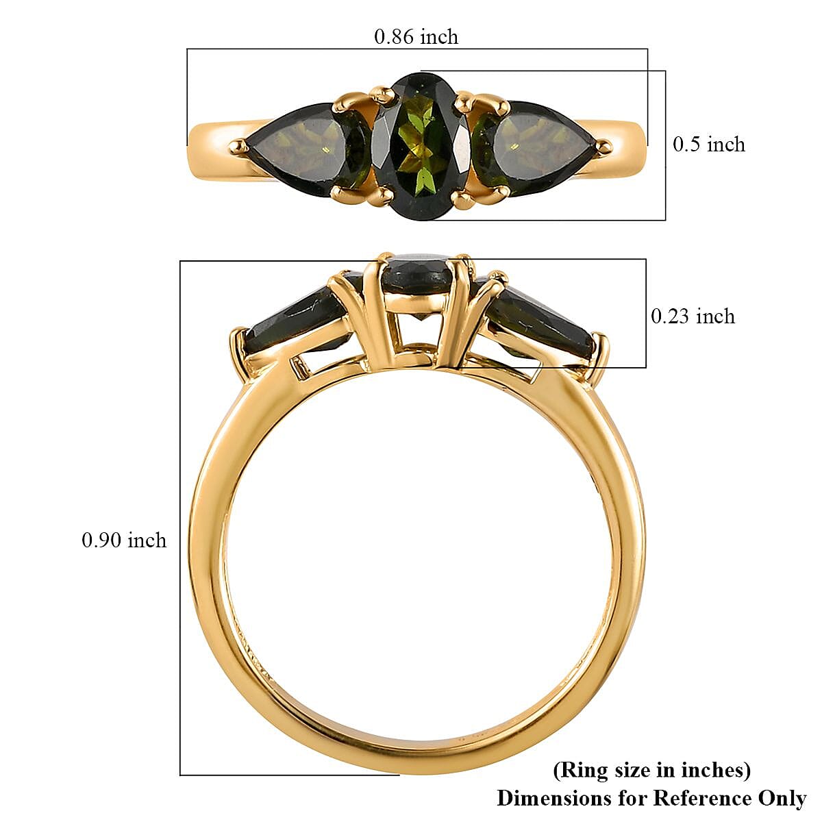 Premium Tanzanian Chrome Tourmaline 3 Stone Ring in Vermeil Yellow Gold Over Sterling Silver (Size 5.0) 1.15 ctw