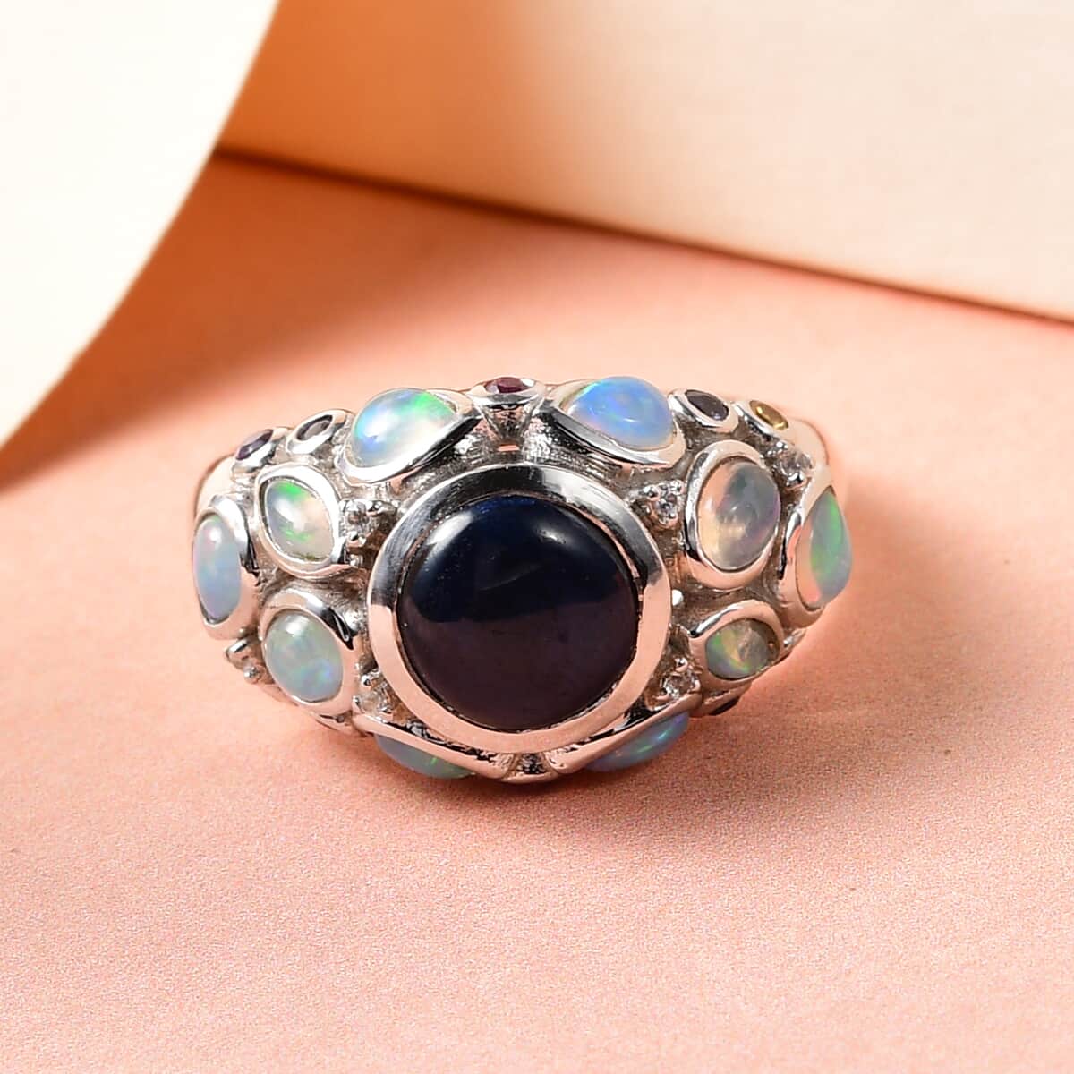 Thai Blue Star Sapphire and Multi Gemstone Cluster Ring in Platinum Over Sterling Silver 4.20 ctw image number 1