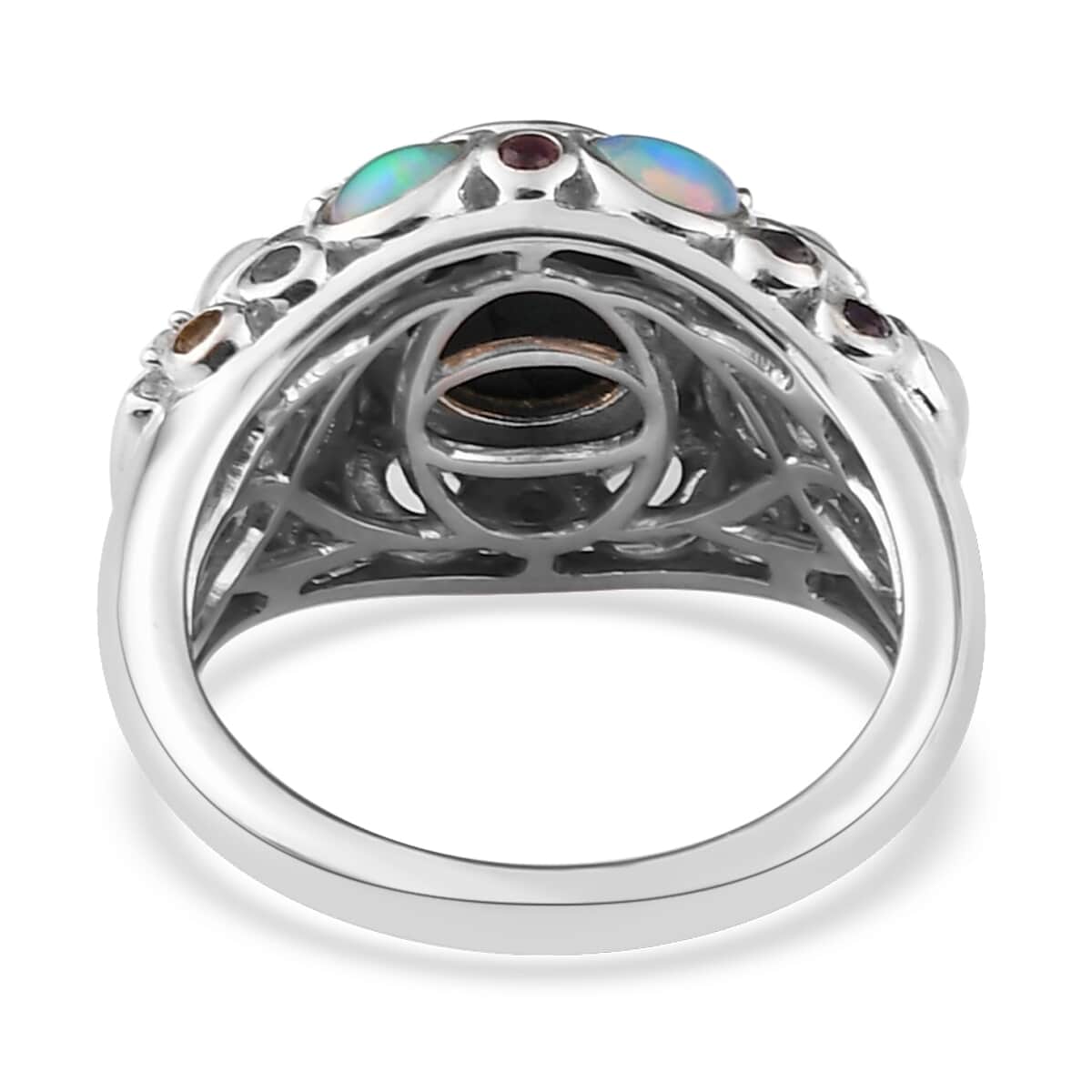 Thai Blue Star Sapphire and Multi Gemstone Cluster Ring in Platinum Over Sterling Silver 4.20 ctw image number 4