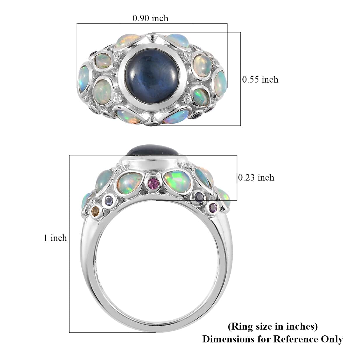 Thai Blue Star Sapphire and Multi Gemstone Cluster Ring in Platinum Over Sterling Silver 4.20 ctw image number 5