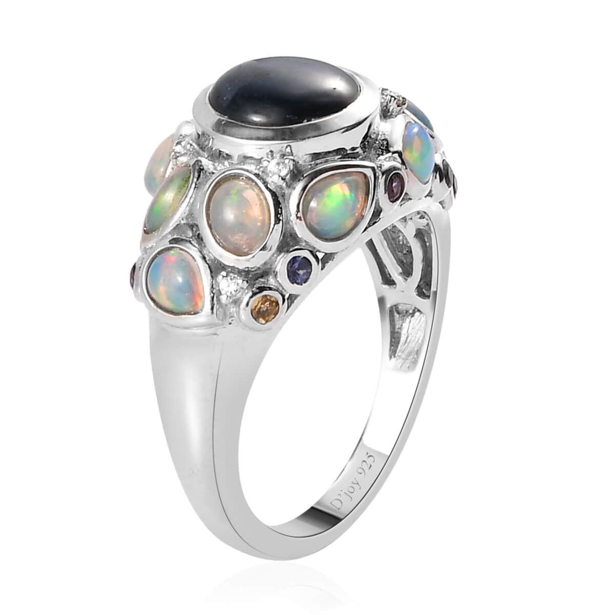 Blue Star Sapphire (DF) and Multi Gemstone Cluster Ring in Platinum Over Sterling Silver (Size 6.0) 4.20 ctw image number 3