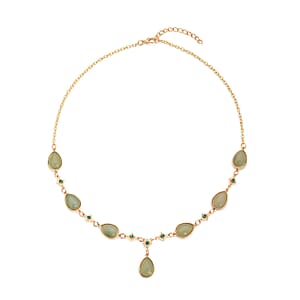 Green Aventurine and Neon Green Austrian Crystal Necklace 20-22 Inches in Goldtone 49.00 ctw